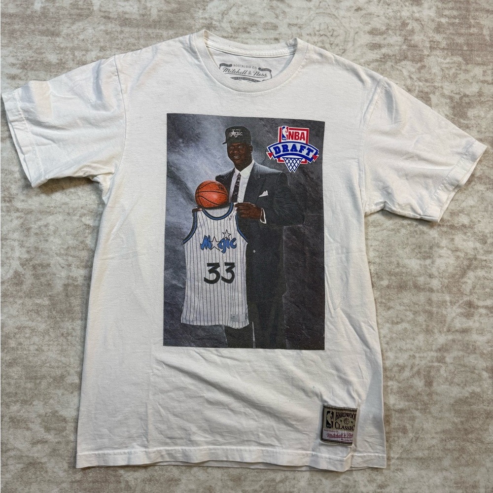Mitchell & Ness Shaq NBA Draft T Shirt Orlando Magic White Mens S